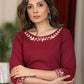 Exclusive Marron Cotton Kurta with Exclusive Embroidery on Neckline