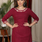 Exclusive Marron Cotton Kurta with Exclusive Embroidery on Neckline