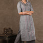 Red Grey Ikat Collared Shrug with Embroidered Kurta -2 Piece (Jacket & Inner Set) Pants Optional