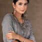 Red Grey Ikat Collared Shrug with Embroidered Kurta -2 Piece (Jacket & Inner Set) Pants Optional