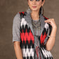 Red Grey Ikat Collared Shrug with Embroidered Kurta -2 Piece (Jacket & Inner Set) Pants Optional