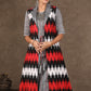 Red Grey Ikat Collared Shrug with Embroidered Kurta -2 Piece (Jacket & Inner Set) Pants Optional