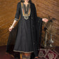 Plain black cotton silk kurta with heavy hand embroidered yoke & ikat palazzo pants - Dupatta optional.
