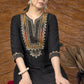 Plain black cotton silk kurta with heavy hand embroidered yoke & ikat palazzo pants - Dupatta optional.