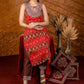 Exclusive sleeveless ikat kurta with heavy hand embroidery on neckline.