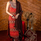 Exclusive sleeveless ikat kurta with heavy hand embroidery on neckline.