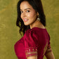 Elegant hand embroidered festive blouse in dark magenta cotton silk.