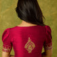 Elegant hand embroidered festive blouse in dark magenta cotton silk.