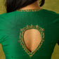 Gracefully hand embroidered forest green cotton silk blouse.