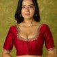Festive hand embroidered maroon cotton silk blouse.