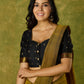 Festive charm in black self-butti cotton silk blouse.