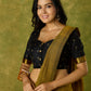 Festive charm in black self-butti cotton silk blouse.