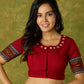 Beautiful hand-painted maroon cotton blouse with striking ikat fabric combination.