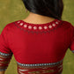 Beautiful hand-painted maroon cotton blouse with striking ikat fabric combination.
