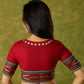 Beautiful hand-painted maroon cotton blouse with striking ikat fabric combination.