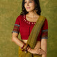 Beautiful hand-painted maroon cotton blouse with striking ikat fabric combination.