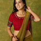 Beautiful hand-painted maroon cotton blouse with striking ikat fabric combination.