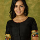 Elegant black cotton silk blouse with kalamkari and mirror highlights