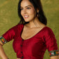 Rich maroon cotton blouse with intricate Kutch mirror embroidery