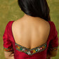 Rich maroon cotton blouse with intricate Kutch mirror embroidery