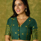 Festive green Jamdani cotton blouse with elegant woven detailing