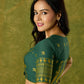 Festive green Jamdani cotton blouse with elegant woven detailing