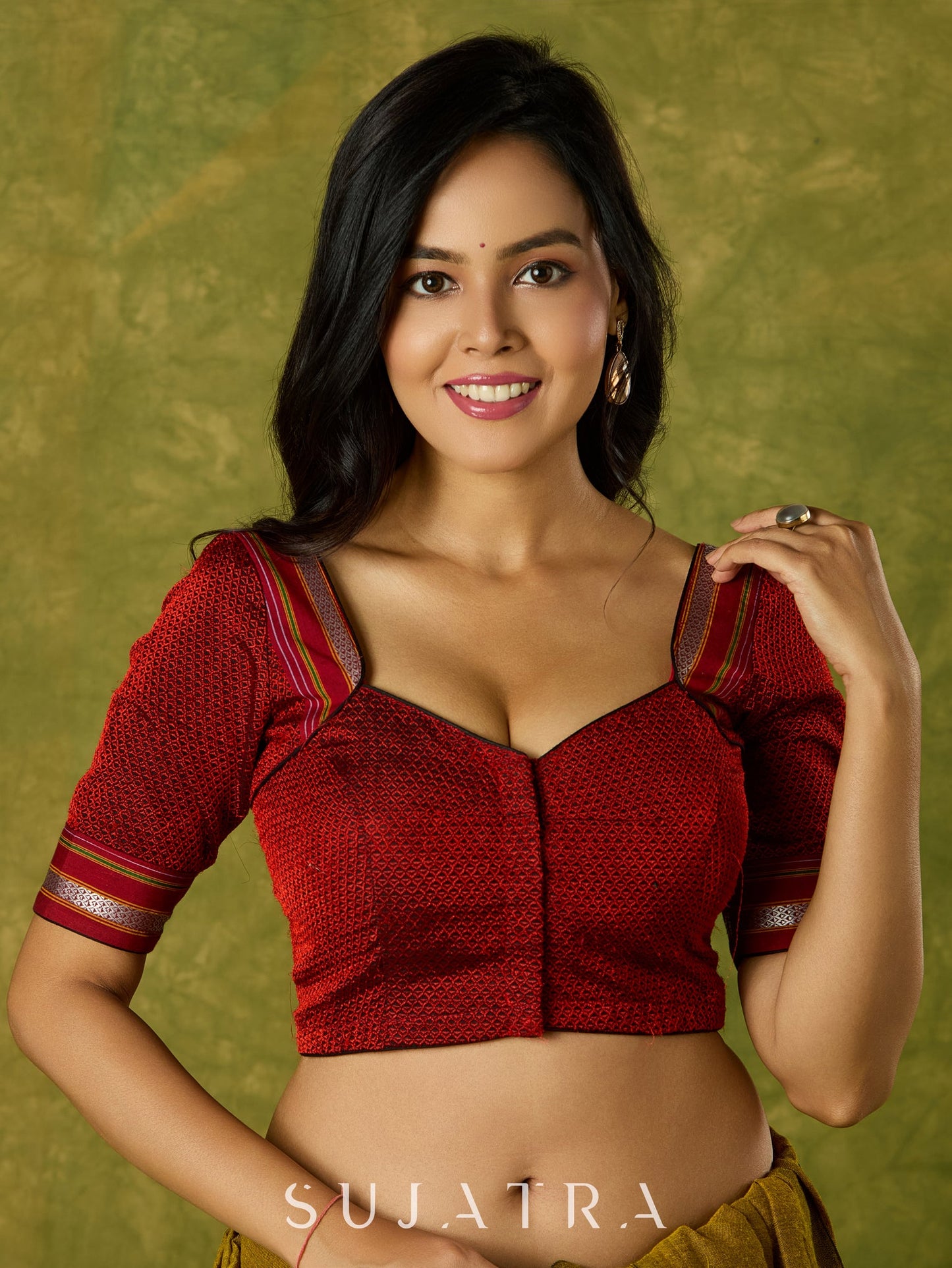 Stylish maroon khun blouse blending heritage with contemporary charm.