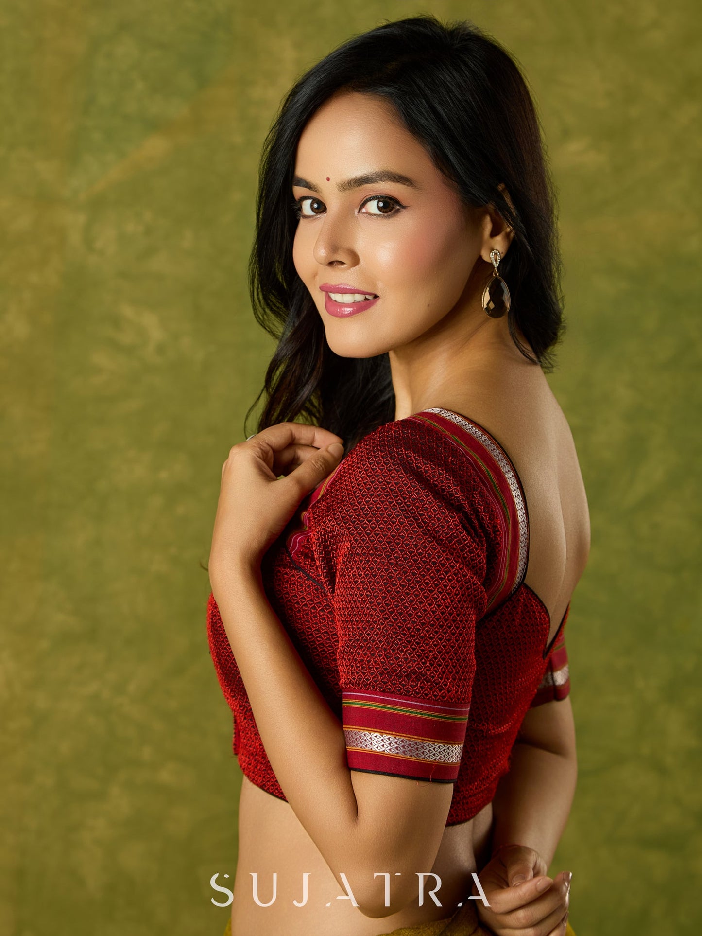 Stylish maroon khun blouse blending heritage with contemporary charm.