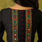 Black cotton silk blouse with intricate Kutch mirror work.