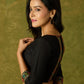 Black cotton silk blouse with intricate Kutch mirror work.