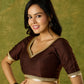 Beautiful coffee brown cotton silk festive blouse
