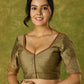 Hand embroidered dark gold cotton silk blouse with elegant details