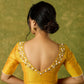 Beautifully hand embroidered light yellow cotton silk blouse for festivals.