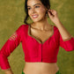 Elegant hand embroidered dark pink cotton silk blouse with intricate detailing.
