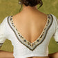 Elegant white Chanderi blouse with V-neck and lace highlights