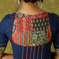 Beautifully hand embroidered navy blue blouse with stylish fabric combination.