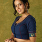 Beautifully hand embroidered navy blue blouse with stylish fabric combination.