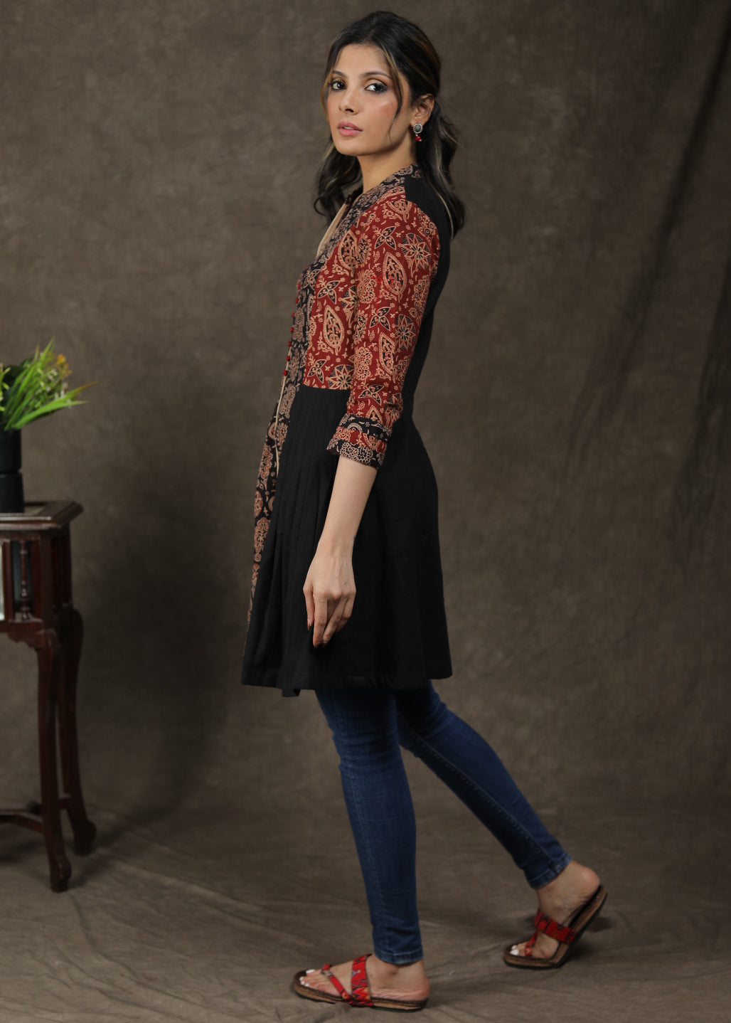 Stylish Cotton Ajrakh Combination Pleated Tunic