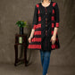 Trendy Double Ikat Combination Cotton Tunic with Wooden Button