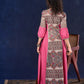 Exquisite Pastel Pink Long Gown featuring Side Gathers, Madhubani Panel & Subtle Embellishment