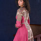 Exquisite Pastel Pink Long Gown featuring Side Gathers, Madhubani Panel & Subtle Embellishment