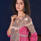 Exquisite Pastel Pink Long Gown featuring Side Gathers, Madhubani Panel & Subtle Embellishment