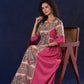 Exquisite Pastel Pink Long Gown featuring Side Gathers, Madhubani Panel & Subtle Embellishment
