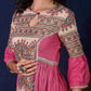 Exquisite Pastel Pink Long Gown featuring Side Gathers, Madhubani Panel & Subtle Embellishment