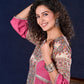 Exquisite Pastel Pink Long Gown featuring Side Gathers, Madhubani Panel & Subtle Embellishment