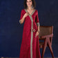 Heritage Maroon Bandhani A-Line Angarkha Gown with Minimal Lace Embellishment & Statement Tassels
