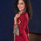 Heritage Maroon Bandhani A-Line Angarkha Gown with Minimal Lace Embellishment & Statement Tassels