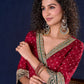 Heritage Maroon Bandhani A-Line Angarkha Gown with Minimal Lace Embellishment & Statement Tassels