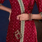Heritage Maroon Bandhani A-Line Angarkha Gown with Minimal Lace Embellishment & Statement Tassels