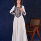 Majestic Off-White Rayon Long Flared Gown featuring Kalamkari Yoke, Mirror Work and Delicate Lace Accents & Hand Painted Kalamkari Border on Sleeves